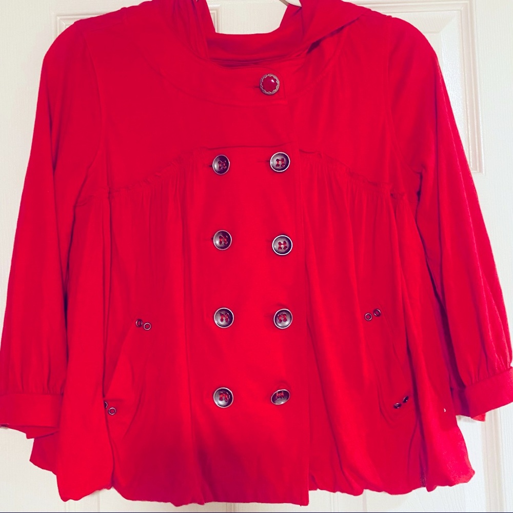Free People red 3/4 sleeve button up jacket size M